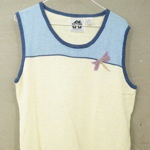 HSN Storybook Knits Dragonfly Tank Top Sweater Pale Yellow & Blue Ladies 1X